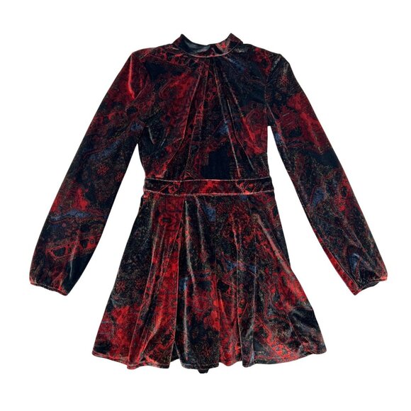 Free People Onyx Combo Printed Velvet Cut-Out Back Long-Sleeve Romper Size 0 - Picture 2 of 14